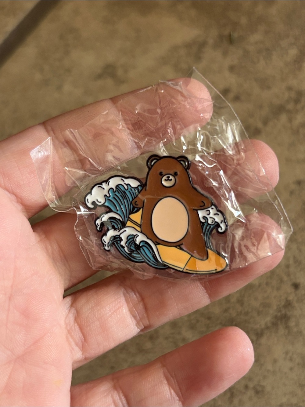 Bear surfer lapel pin